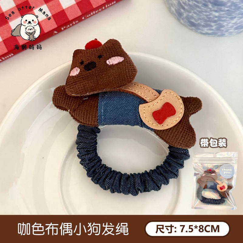 韩系甜美布艺娃娃发夹发绳可爱侧边碎发刘海夹高弹力马尾发圈发饰|undefined