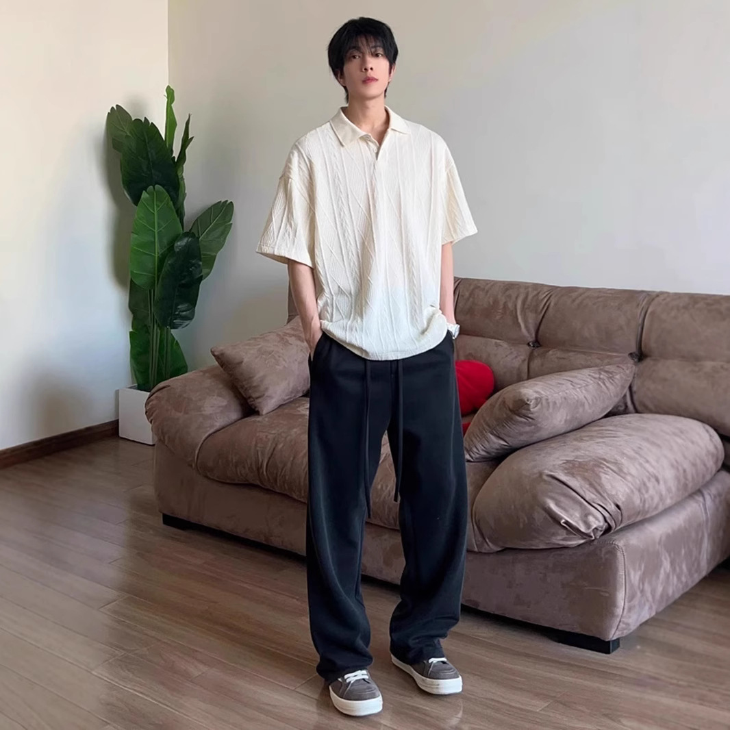 Camisa POLO de manga corta de punto jacquard con patrón de espiga de trigo, hombre, verano suelto y versátil, estilo de dinero viejo, camiseta de hombro de alta gama