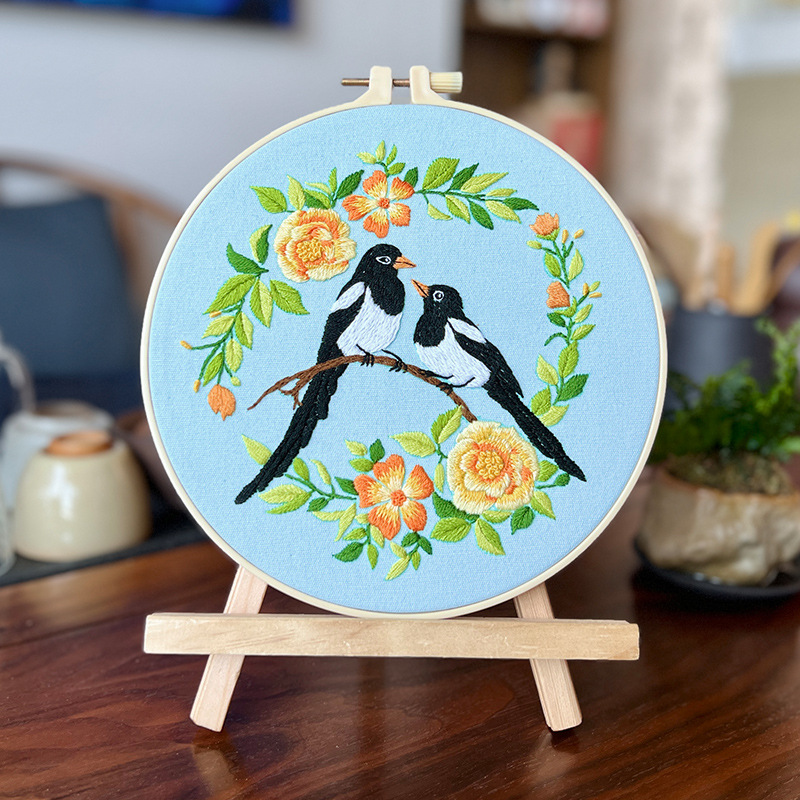 Lu serie de bordados pájaros bordados DIY material paquete de paquetes de aguja hecha a mano inglés peces peces pinturas decorativas de sala de estar