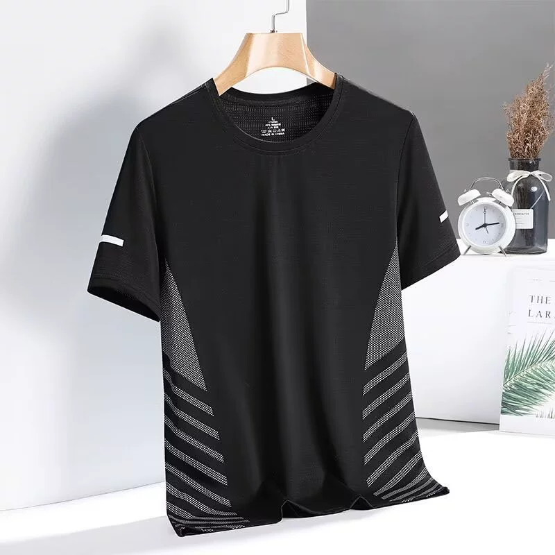 Summer silk thin sports T-shirt, quick-dry, oversized, round collar
