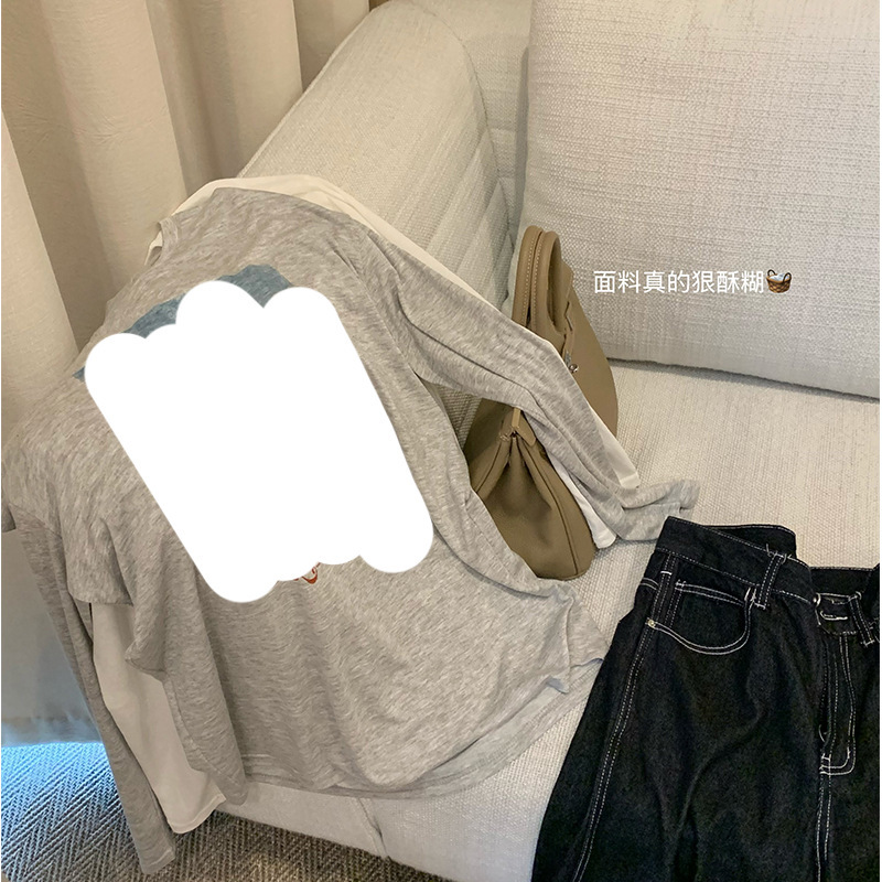 WGWE6526【加州阳光】卡通印花长袖中长款宽松圆领字母上衣|undefined