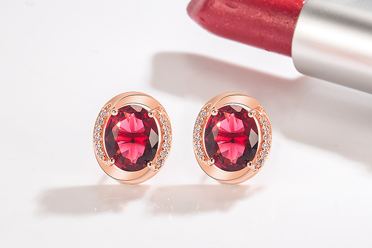 Korean version of diamondstudded zircon oval earrings red eggshaped earrings fashion jewelrypicture1