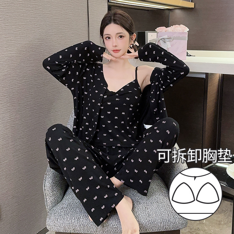 2025秋冬の新型は、取り外し可能な胸パッド付きのパジャマ女性モーダルカジュアルで痩せた家庭服セットの3点セットです。|undefined