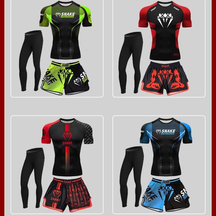 Adult and Kidsren's Fighting Sanda Training Clothing Boxing Competition Short-Sleeved Three-Piece Set Muay Thai Martial Arts Printed Logo Suit