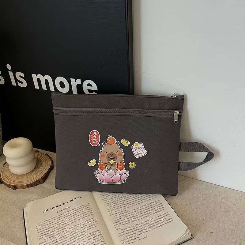 Bolsa de archivo portátil con cremallera de lona de gran capacidad A4, información de la bolsa de matrícula, bolsa para libros, multicapa y doble capa para estudiantes