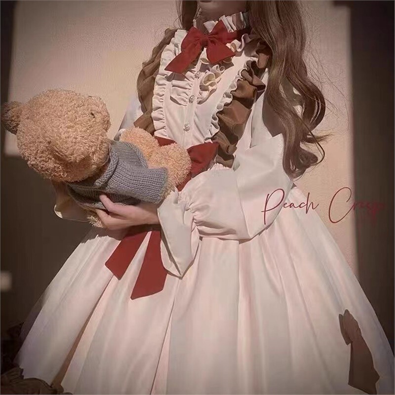 Lolita桃ショートニングココアOPロリータdoll感レトロLolita洋服loワンピース秋冬可爱い|undefined