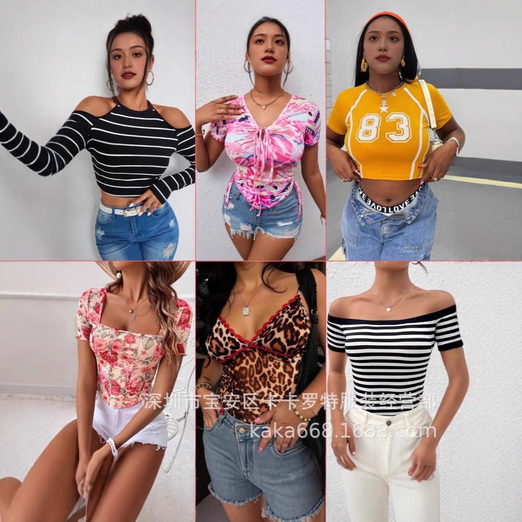 Amazon comercio exterior transfronterizo Y2K personalidad europea y americana primavera y verano calle camiseta de cuello redondo camiseta image 1