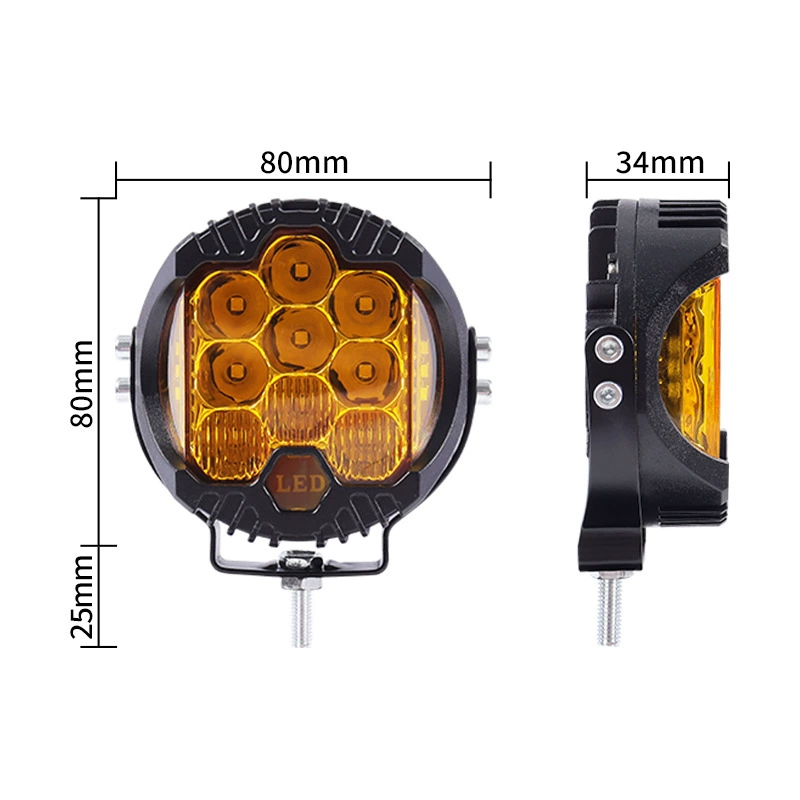 Круглая рабочая LED-лампа (Alcanta) 3 дюйма 50 Вт, желтый или белый светодиод, крепление в комплекте