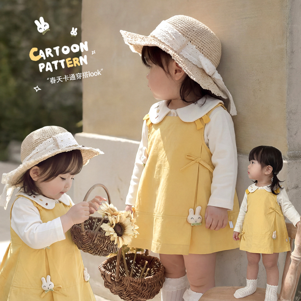 2026 Baby Girl Dress Kidsren Spring Sleeveless Cartoon Bunny Baby Outing Dress 61302