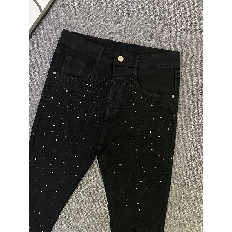 Miesten vaatteet Sanli Dadi Amerikkalaiset farkut verkko punainen tähtitaivas kuuma timantti musta elastinen pienet jalat miesten trendikäs merkki tähtitaivas_voghion.com