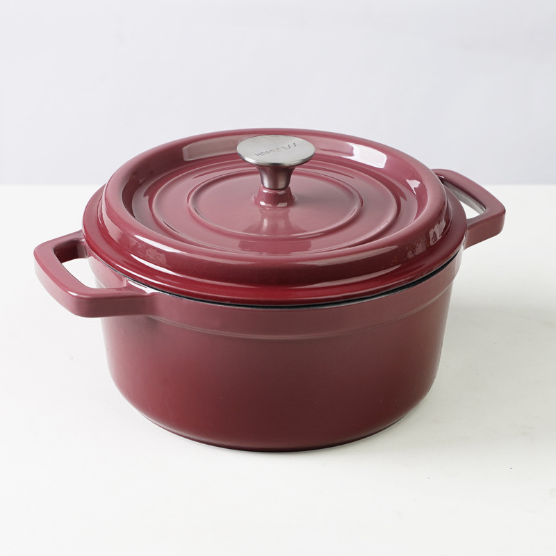 Pequeña felicidad olla de esmalte de hierro fundido olla de estofado olla de cocina de esmalte no recubierto sartén antiadherente Cocina de Inducción Universal