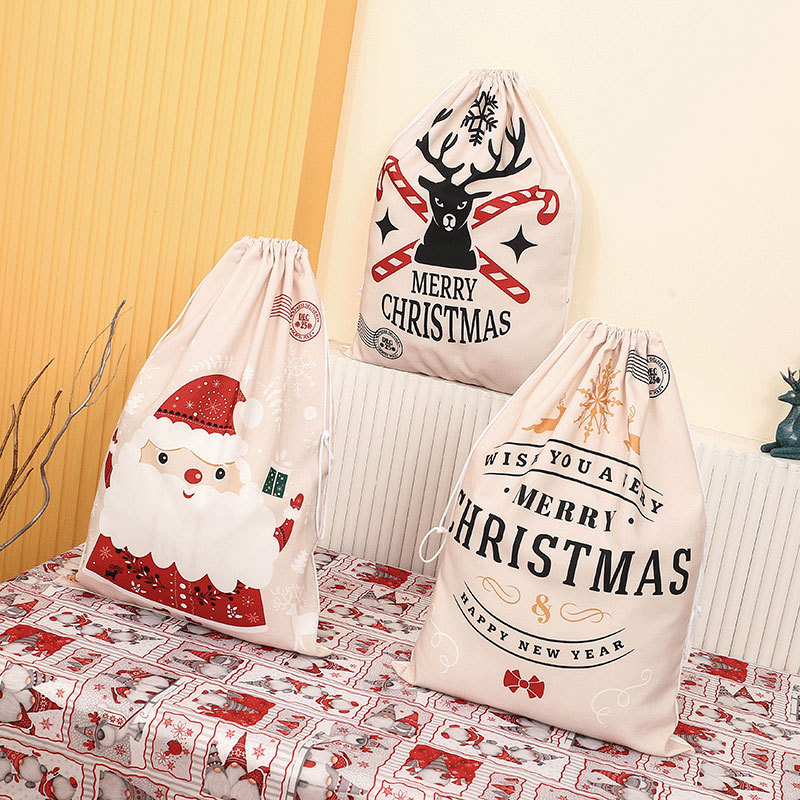 Transfronteriza nueva bolsa de lona de Navidad Mochila De Santa Claus impreso cerrado bolsa de regalo Mochila De Navidad