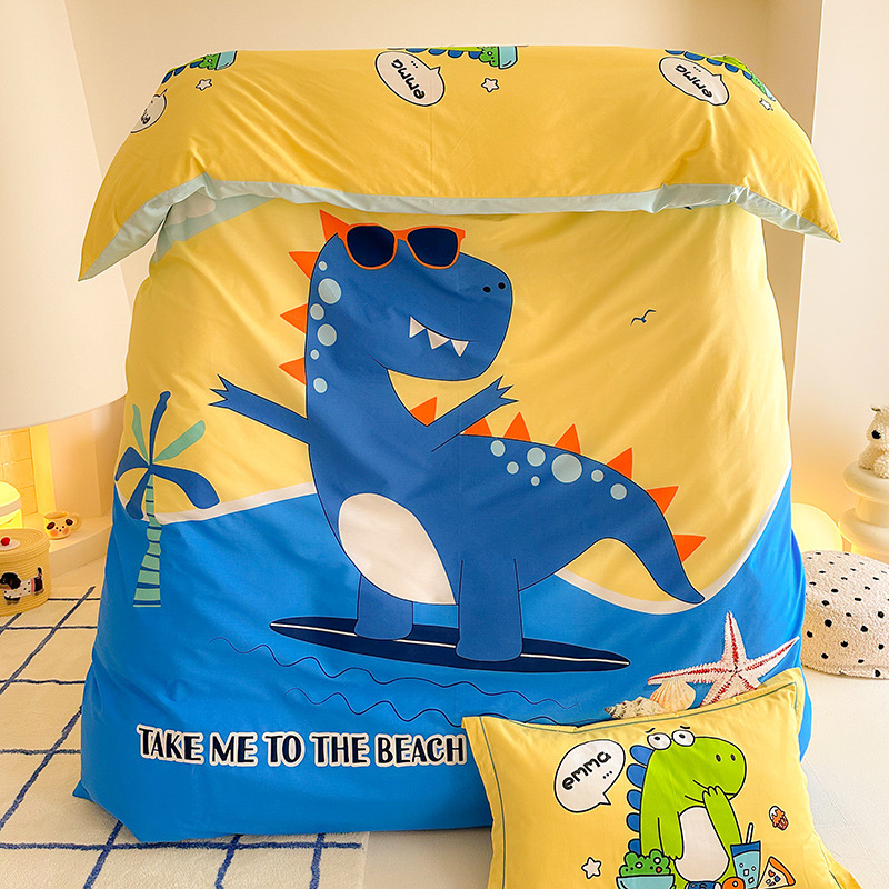 卡通恐龙全棉床上用品四件套儿童男孩纯棉宿舍被套床笠三件套外贸