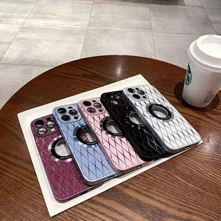 新款菱格纹闪粉镂空适用iPhone14 手机壳欧美精孔苹果12 13保护套