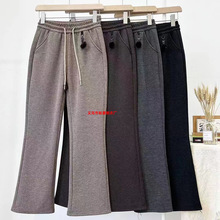 冬季新款羊绒加绒微喇裤女士加厚喇叭裤高腰毛呢裤子女高档休闲裤
