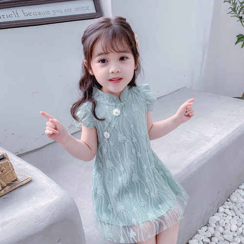 Children's dress female summer baby style skirt cheongsam princess dress children's vest dress 2024 summer new style