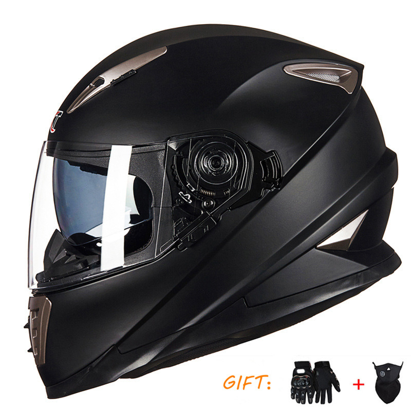 Universal Motorcycle Helmet Double Visor Anti-fog Breathable All Seasons Full Helmet (Motosiklet kaskı (dəbilqə)) - matte-black-two-piece-set-m