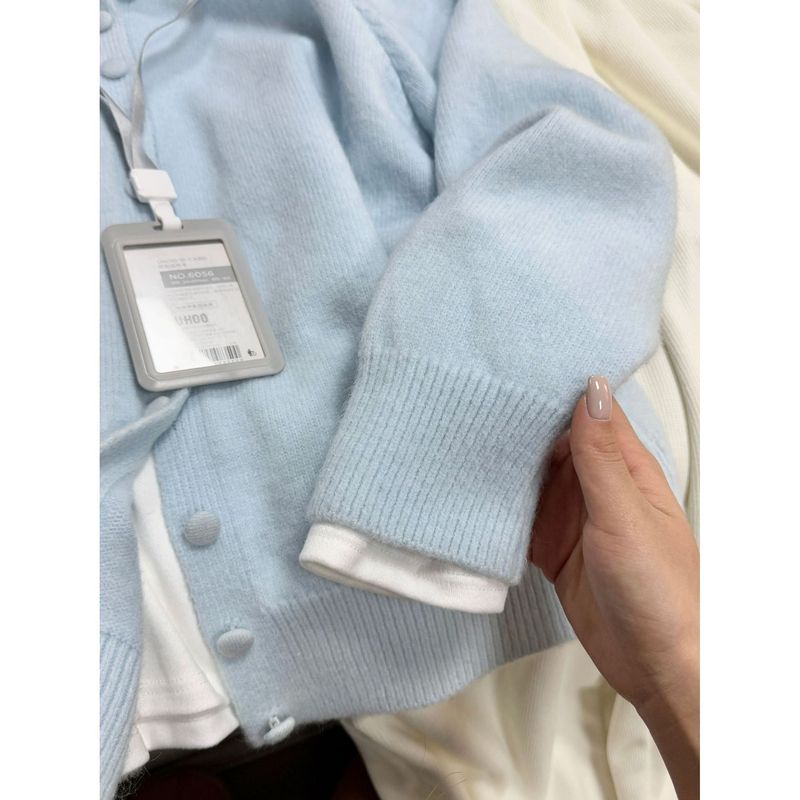 秋冬流行韩版上衣女polo翻领毛衣单排扣外套气质软糯高领针织开衫|undefined