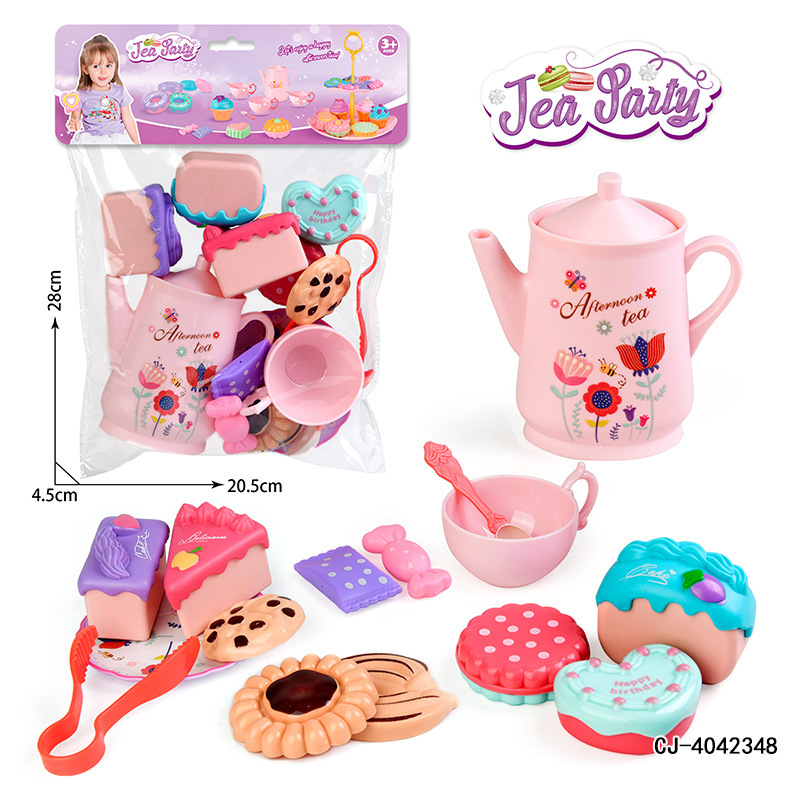 ままごと子供用アフタヌーンティーデザートセットピンク花ブリキケーキ海洋茶器ギフトセット|undefined