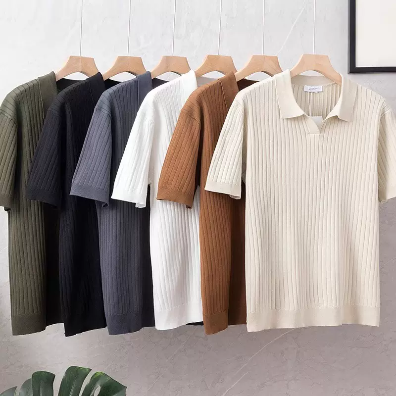 条纹短袖针织polo衫男夏季翻领保罗衫修身休闲薄款潮外贸跨境批发