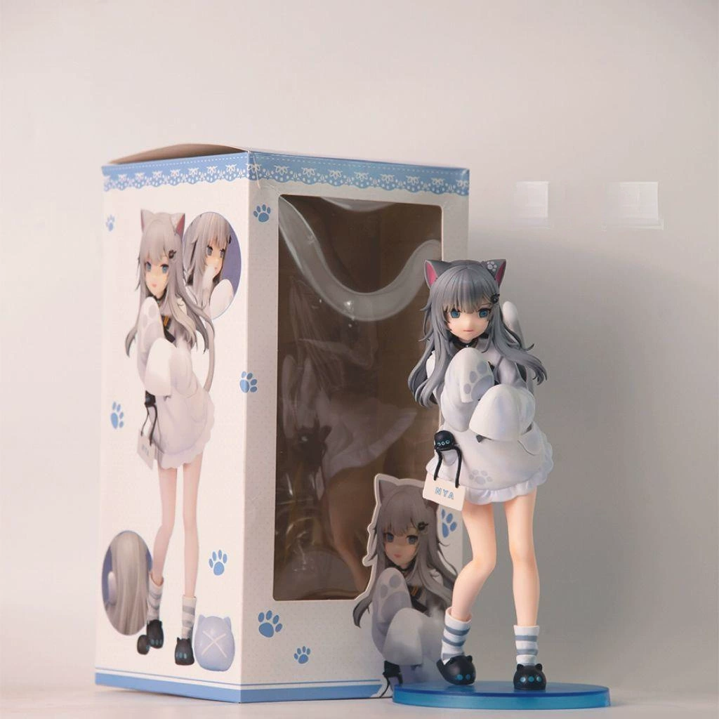 Фигурка Ancheng Cat Cat оригинальная иллюстрация — девушка-кошка Cat Yu Shizuku, красивая девочка, аниме-статуэтка, модный сувенир в цветной коробке