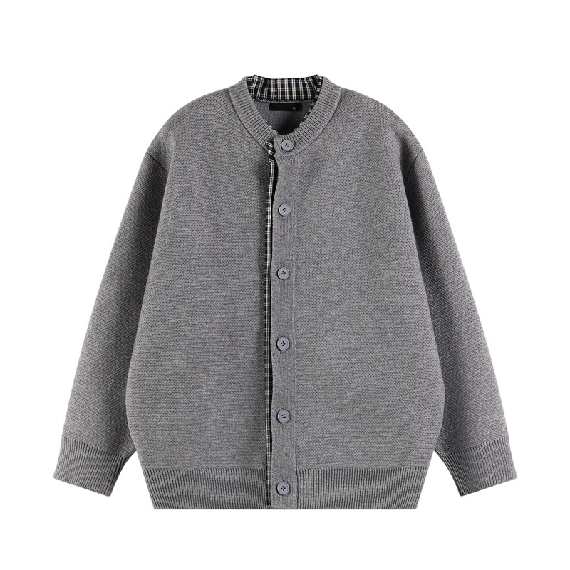 Gray Patchwork Retro Super Stylish Textured Faux Two-Piece Knitted Cardigan American Casual Sweater Men's Spring and Autumn Jacket