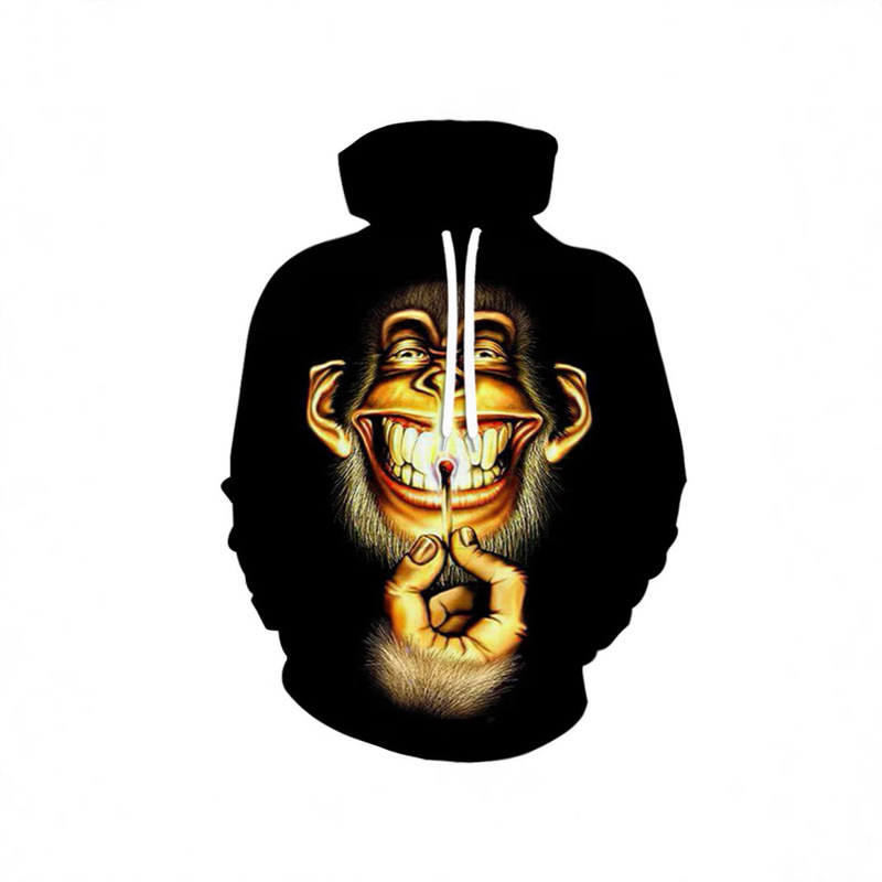 Amazon new casual sweater animal monkey 3D digital printing long sleeve fashion pullover hooded sweater