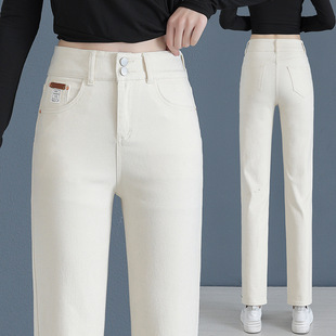 Весенние джинсы, зимние приталенные модные эластичные штаны для отдыха, высокая талия, свободный прямой крой