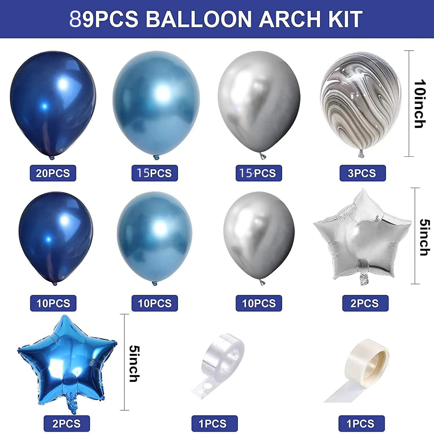 Navy metal silver agate black balloon
