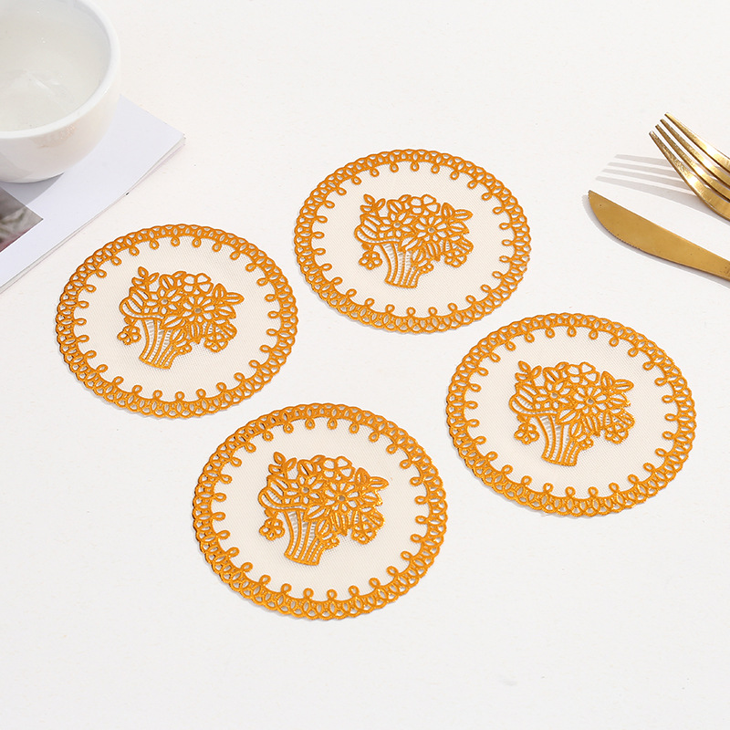 Estampado europeo transfronterizo PVC taza almohadilla redonda resistente al quemado almohadilla de aislamiento térmico almohadilla de bandeja antideslizante almohadilla de decoración de restaurante occidental al por mayor