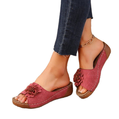 Women's Slippers 2025 Summer Outdoor Women's Heeled Floral Slides Women's Sandals