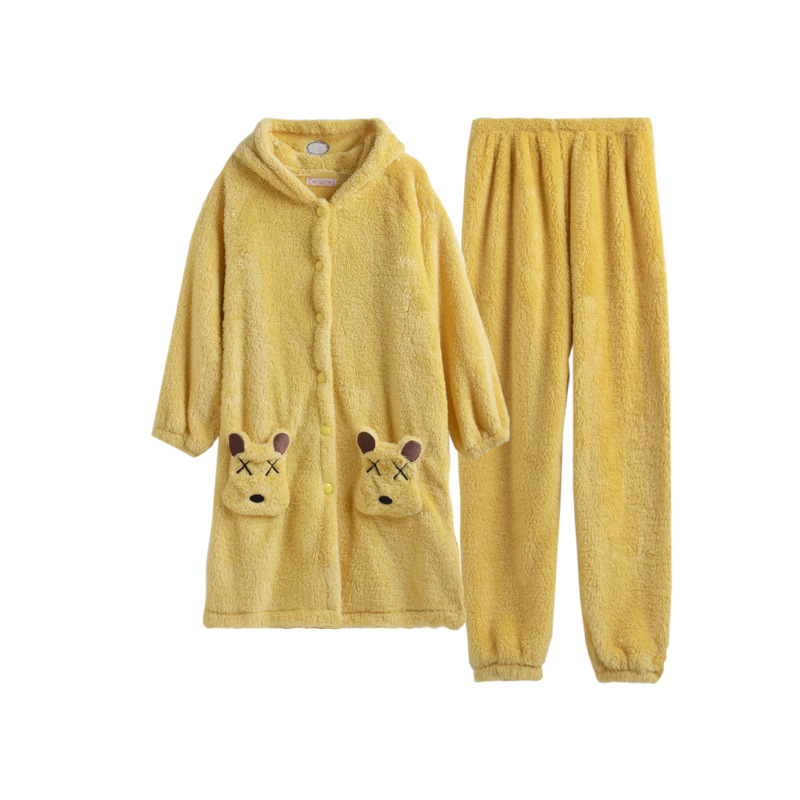 Net rojo pijamas de las mujeres de otoño e invierno popular de felpa engrosada forrado de lana MEDIADOS DE-longitud camisón de franela de las mujeres traje de desgaste para el hogar