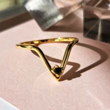 跨境热销异性尖V镶嵌黑钻戒指铜镀18K真金超细V形微镶钻女士指环