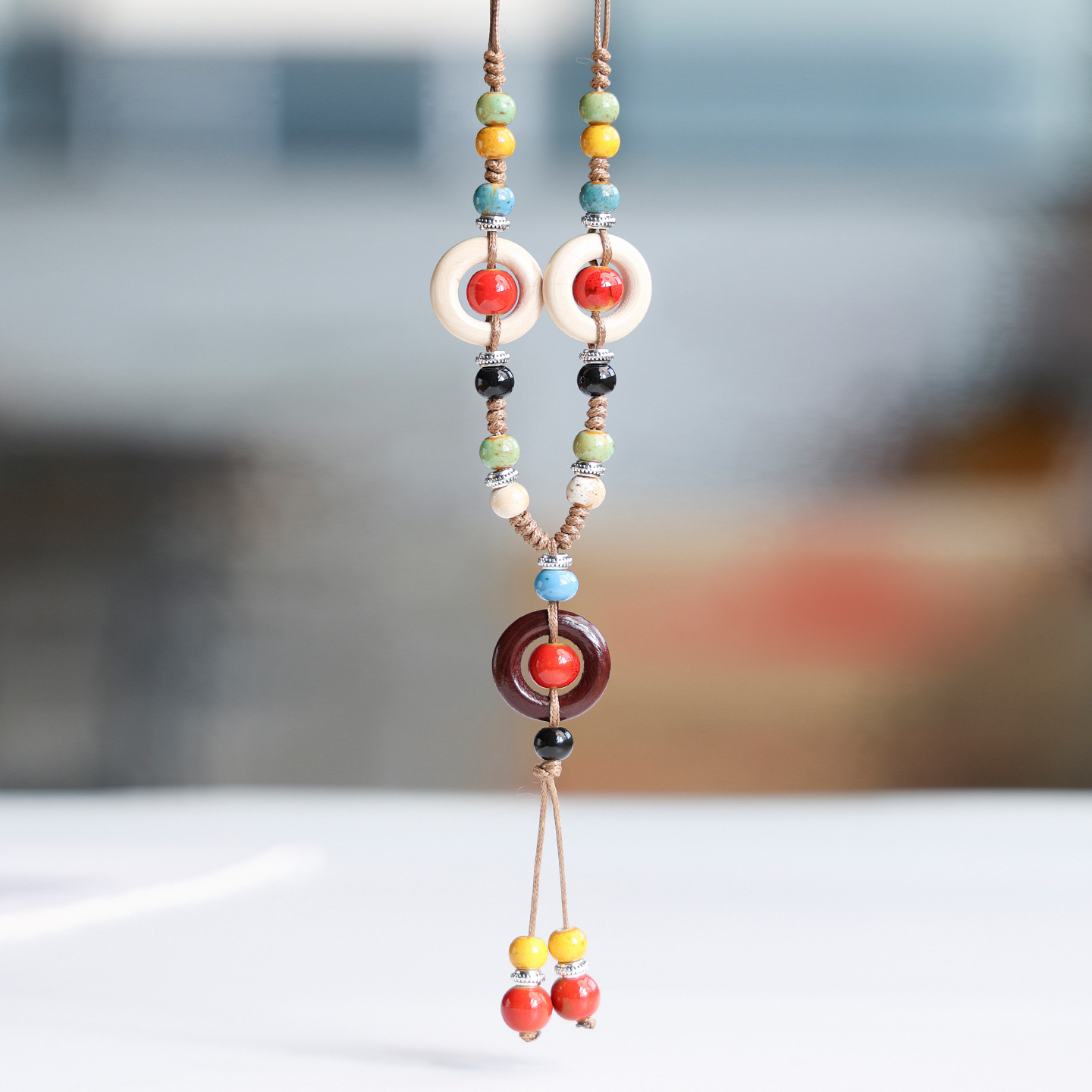 新中式景德镇陶瓷毛衣链女长款民族风项链批发国风汉服配饰吊坠