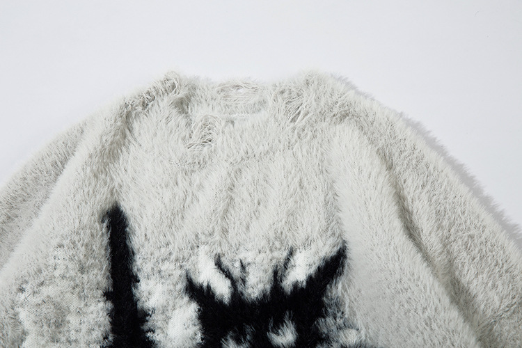 Herrenbekleidung AK Herren Herbst und Winter Neuer Langarmpullover für Männer und Frauen Street Trend Ausgefranster süßer Jacquardpullover mit Katzenbuchstaben_voghion.com