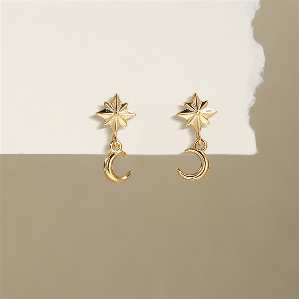 Women's Gender Plating, Inlay Design 1 Pair 925 Sterling Silver Zircon 925 Sterling Silver Earrings Four Leaf Clover Moon Rhombus Drop Earrings Ear Studs