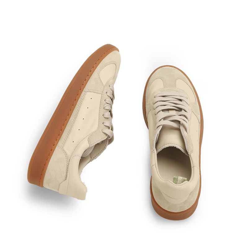 Made in Guangdong~~ Water-Dyed Yak Leather Comfortable and Soft German-Style Training Shoes, First Layer Genuine Leather, Flat-Soled Lace-Up Couple Sneakers with Thick Soles