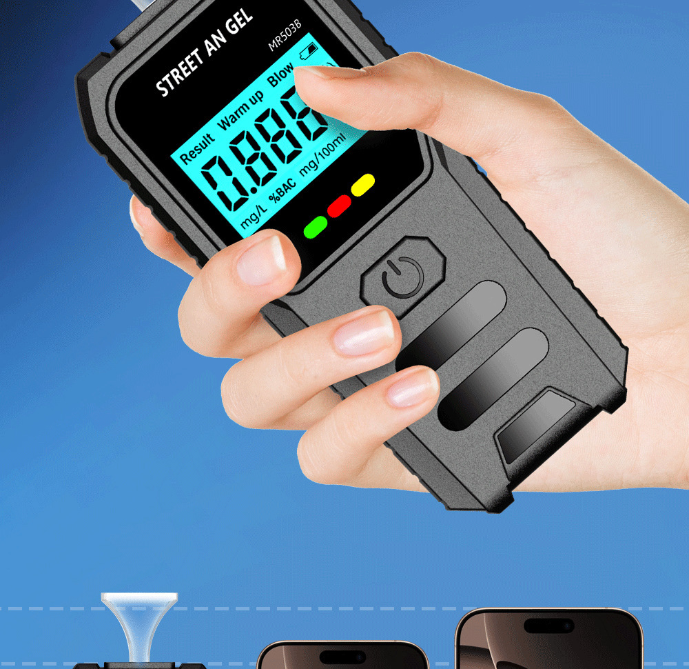 Car Alcohol Tester, Portable Vehicle-Mounted Air-Blow Alcohol Detector, High-Precision Digital Display Drunk Driving Measuring Device