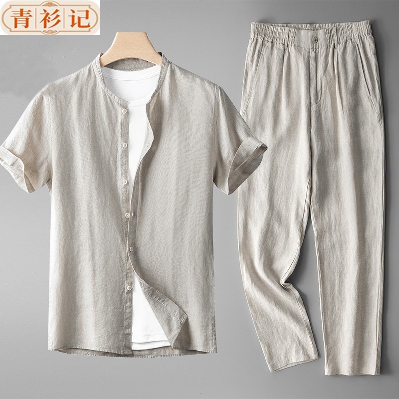 Nuevo conjunto de ropa de lino chino para hombres retro delgado de manga larga estilo chino algodón lino transpirable camisa casual de dos piezas