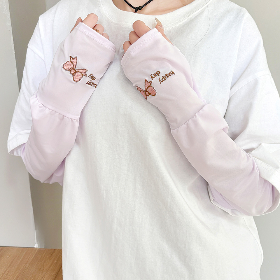 한국식 아이스 실크 슬리브 여성의 여름 얇은 선 스크린 UV 보호 느슨한 양철 랜턴 소매 야외 운전 손가락 소매