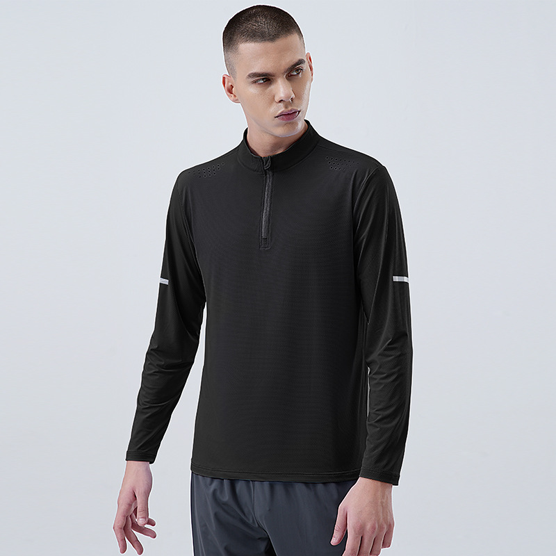 Primavera y otoño nueva manga larga media cremallera ropa de secado rápido deportes fitness suéter transpirable entrenamiento superior correr entrenador camisa