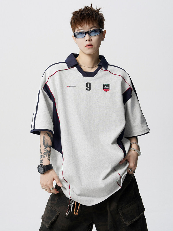 Jersey Style T-shirt Men's American-style Contrast Color Retro Sports Fan Car Short Sleeve cleanfit Summer Half Sleeve