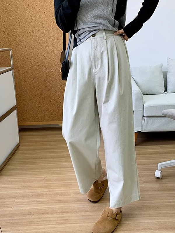梨形身材B备！高密水洗棉宽松直筒裤春秋新款小个子阔腿休闲裤女|undefined