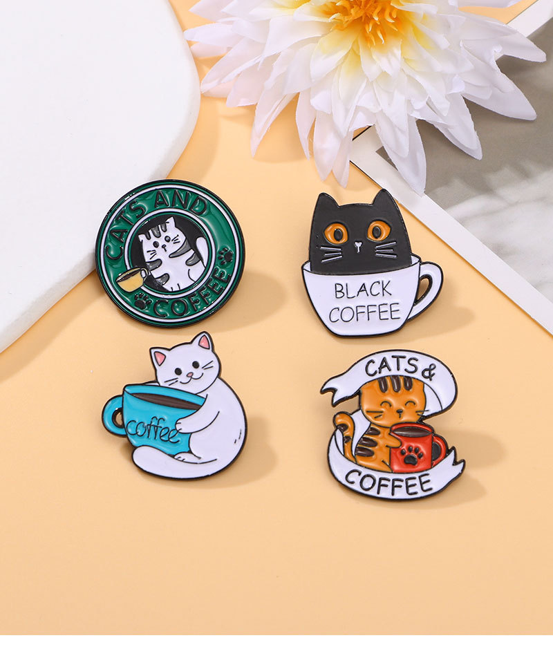 6g Weight Brooches Classification Cute Modern Style Pin Coffee Cup Letter Cat Alloy Enamel Unisex Brooches