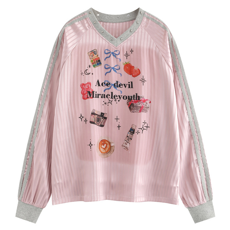 Clothing Men's American-style V-neck Stud Long-sleeved T-shirt Football Women's Autumn Thin Blouse blokette Sports Top