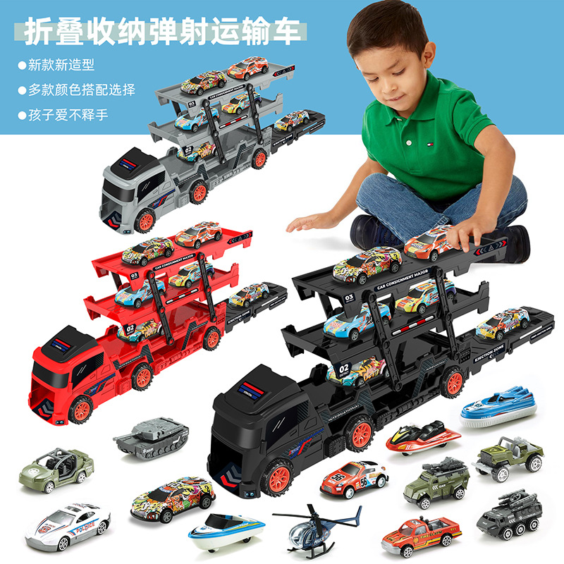 Amazon's Popular Children's Folding Ejection Car Track Container Transport Vehicle Storage Portable Car Boy