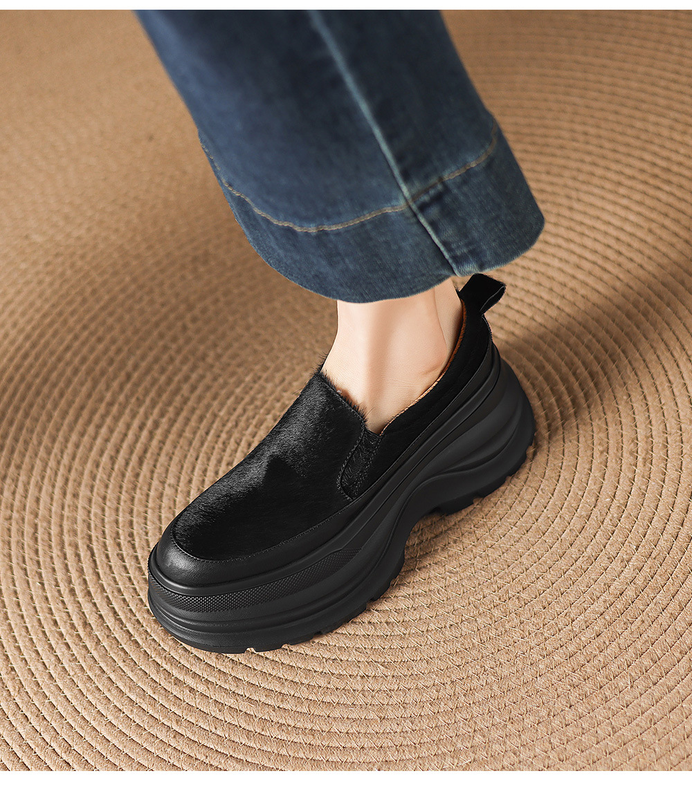 Giày loafer nữ đế xuồng platform da lông ngựa gót 7.5 cm — màu đen, màu mơ chi tiết 12