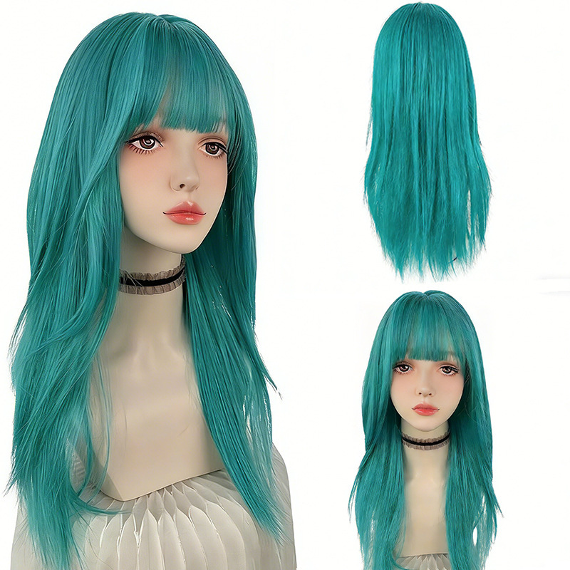 High-Quality Female Cosplay Wig with Realistic Scalp, Green Long Straight Hair, Full Head Cover, Invisible and Seamless High-Quality Female Cosplay Wig with Realistic Scalp, Green Long Straight Hair, Full Head Cover, Invisible and Seamless