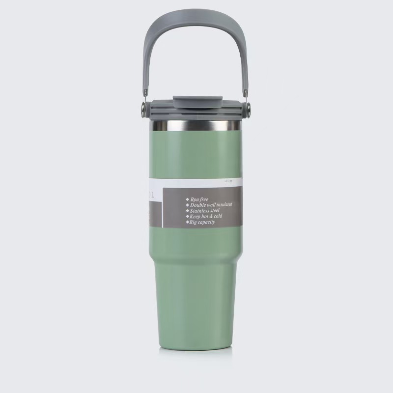 304 taza de acero inoxidable taza de automóvil de gran capacidad taza de aislamiento de calor aislamiento frío taza de hielo mango taza de paja de doble bebida