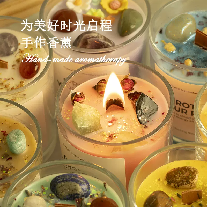 跨境晶石香氛蜡烛手工大豆蜡高级感氛围摆件伴手礼品香薰蠟燭批发